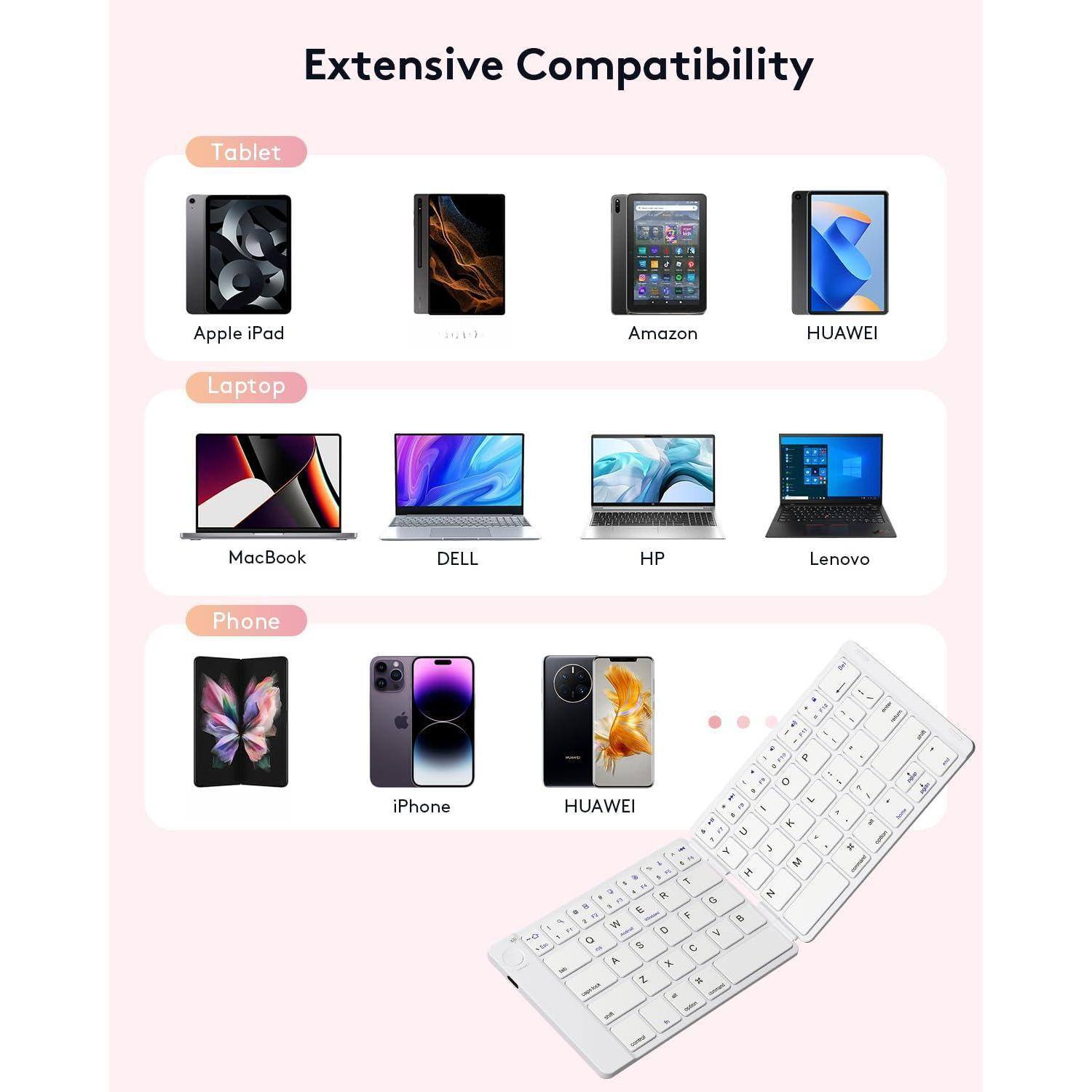 Extensive Compatibility

Tablet
- Apple iPad
- Amazon
- HUAWEI

Laptop
- MacBook
- DELL
- HP
- Lenovo

Phone
- iPhone
- HUAWEI
