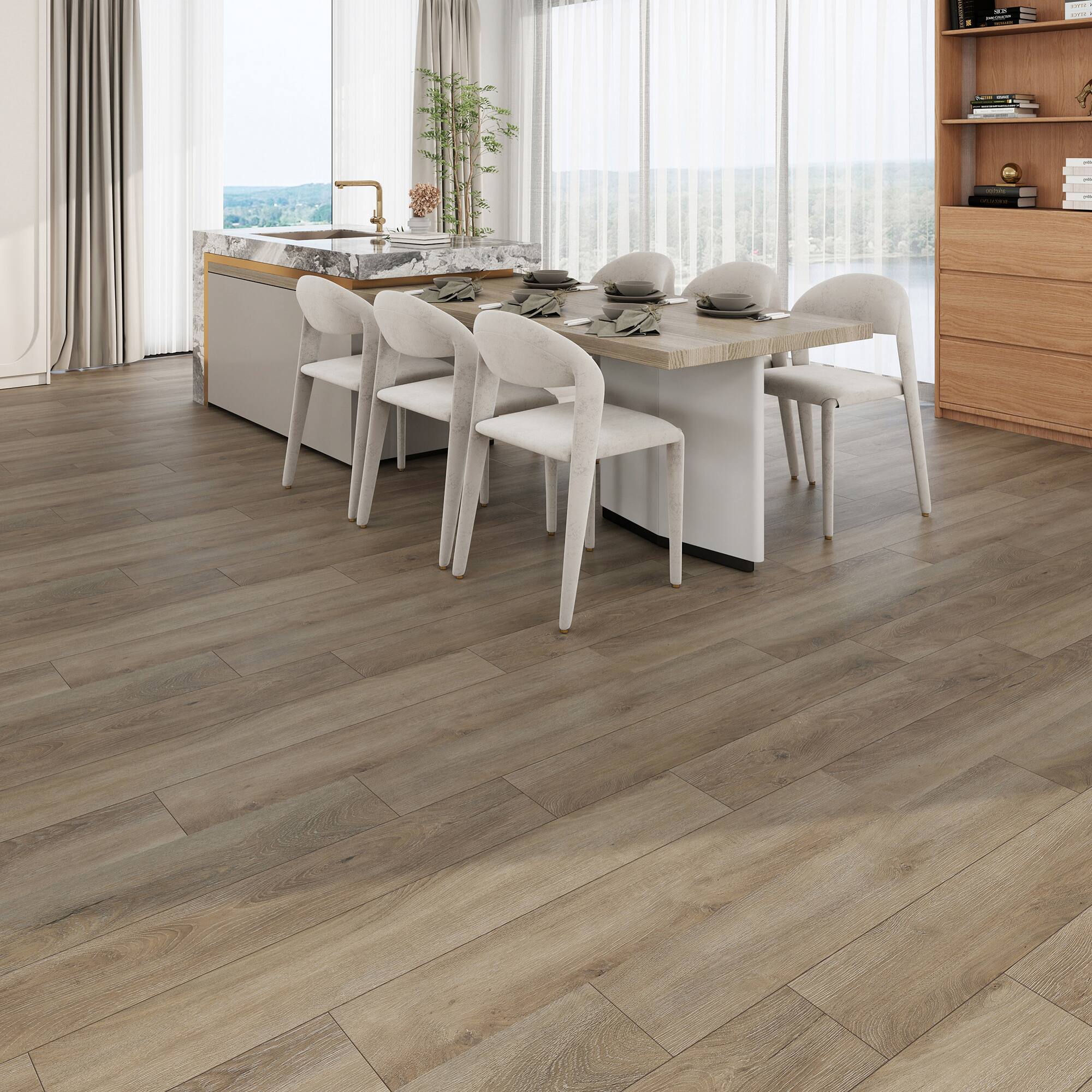 Angle. Dotfloor - Superoak Lite Laminate Flooring - 48"x7.7" Planks, 10 Planks/Box (25.6 sq ft/Box), 9.5mm Thick, AC4 Wear Rating - Camden Holly.