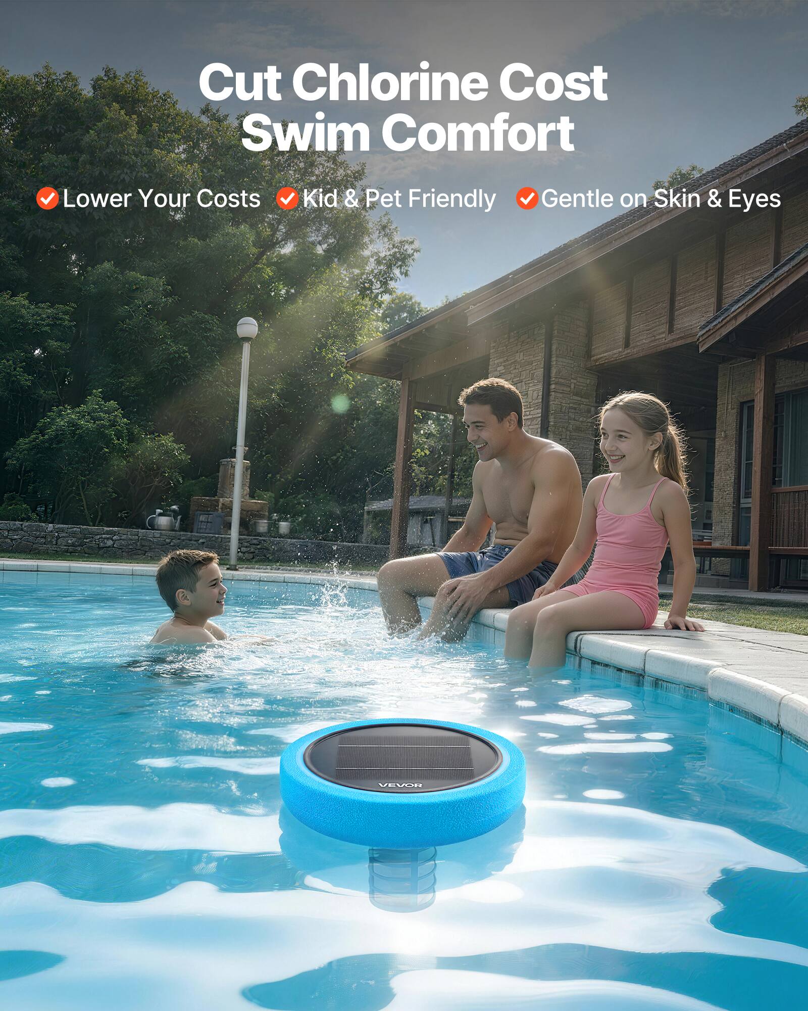 Cut Chlorine Cost Swim Comfort

- Lower Your Costs
- Kid & Pet Friendly
- Gentle on Skin & Eyes