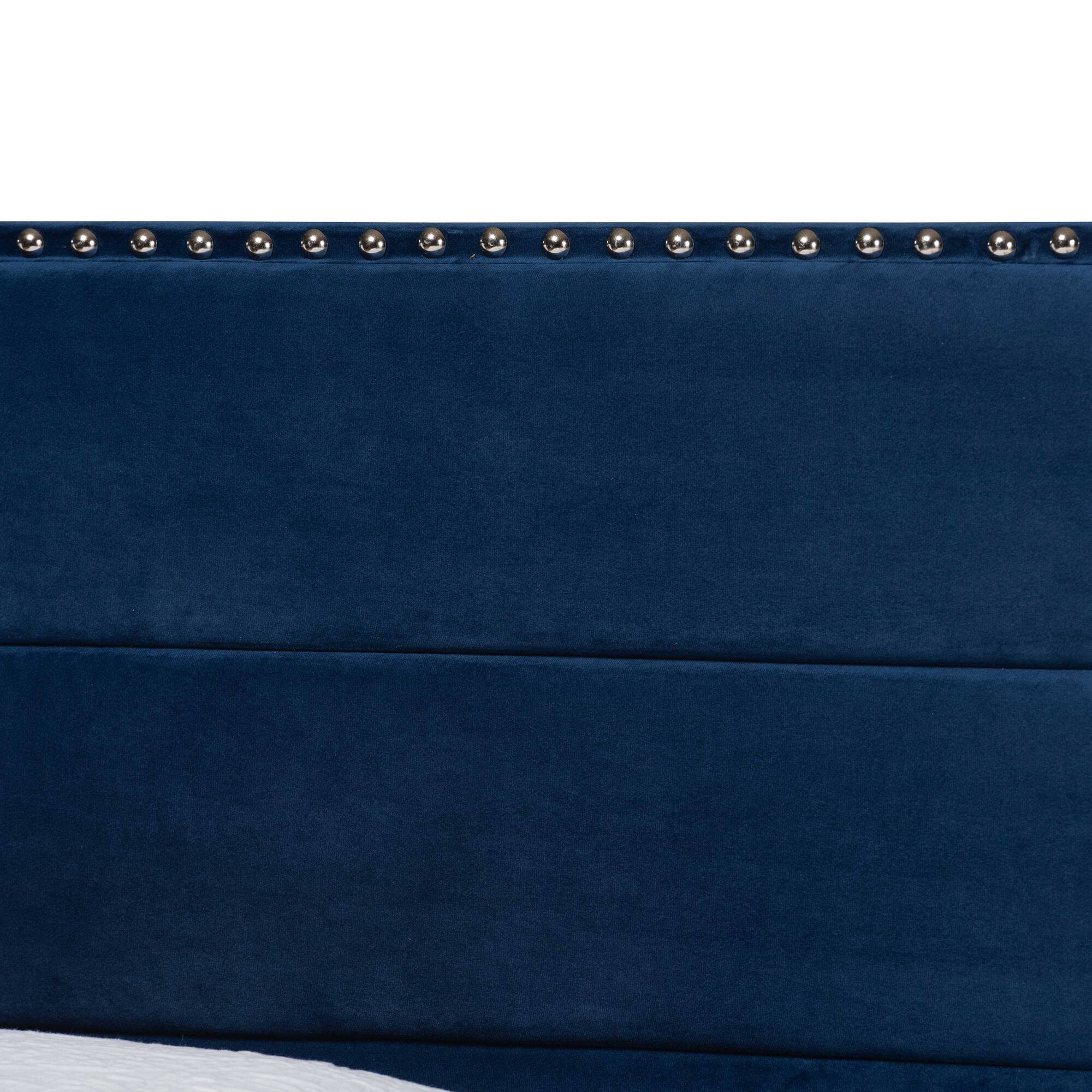 Back. Baxton Studio - Tamira Modern and Contemporary Glam Velvet Fabric Upholstered Twin Size Panel Bed - Navy Blue/Black.
