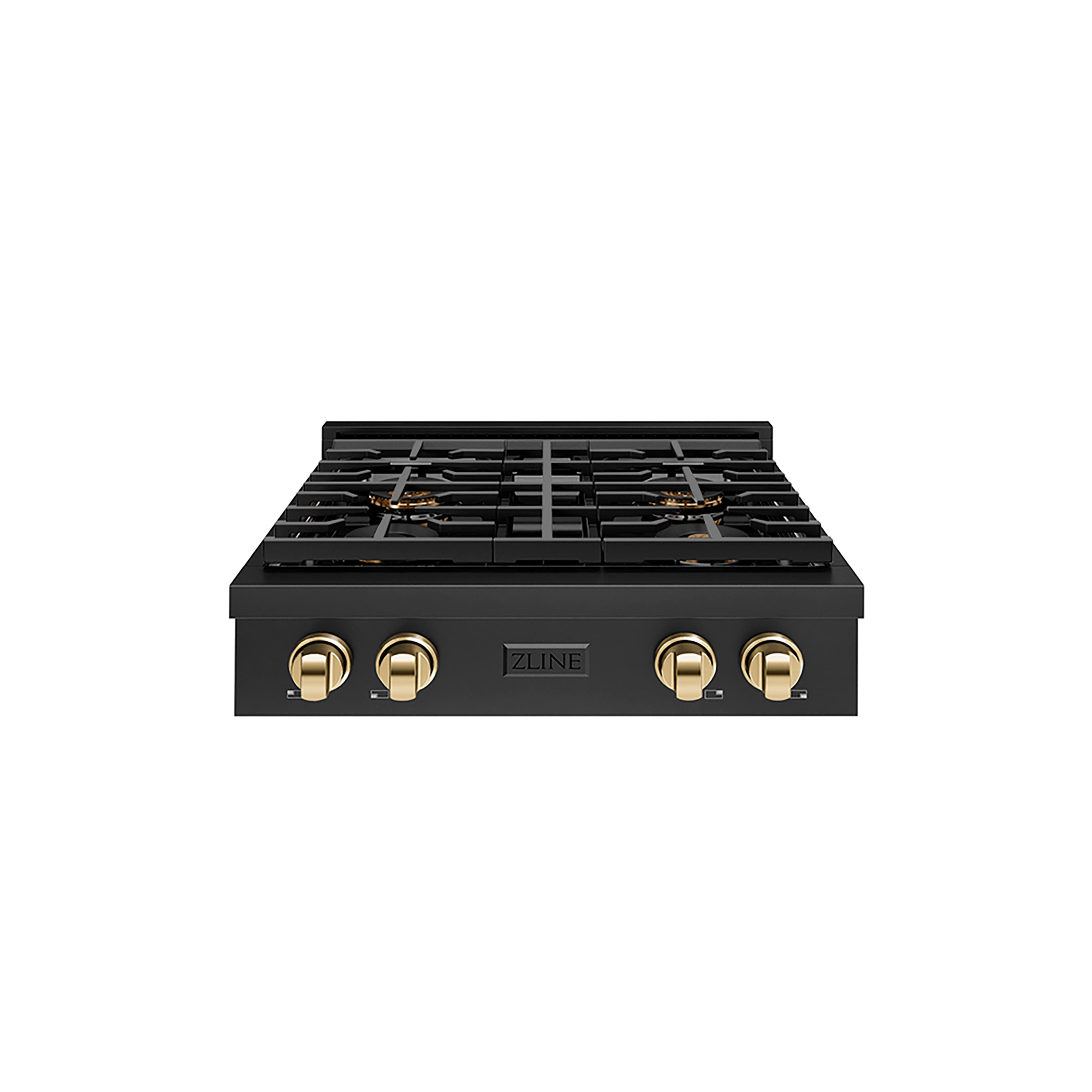 Front. ZLINE - ZLINE Autograph 30 in. Black Steel Paramount Gas Cooktop with 4 DuoPro Burners and Gold Accents (PSRTBZ-30-G) - Black Stainless Steel.