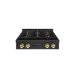 ZLINE - Autograph 30 in. Black Steel Paramount Gas Cooktop with 4 DuoPro Burners and Gold Accents (PSRTBZ-30-G) - Black Stainless Steel