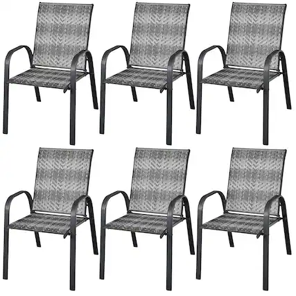 Front. Costway - Costway Set of 6 Patio Rattan Dining Chairs Stackable Armrest Garden - Grey.
