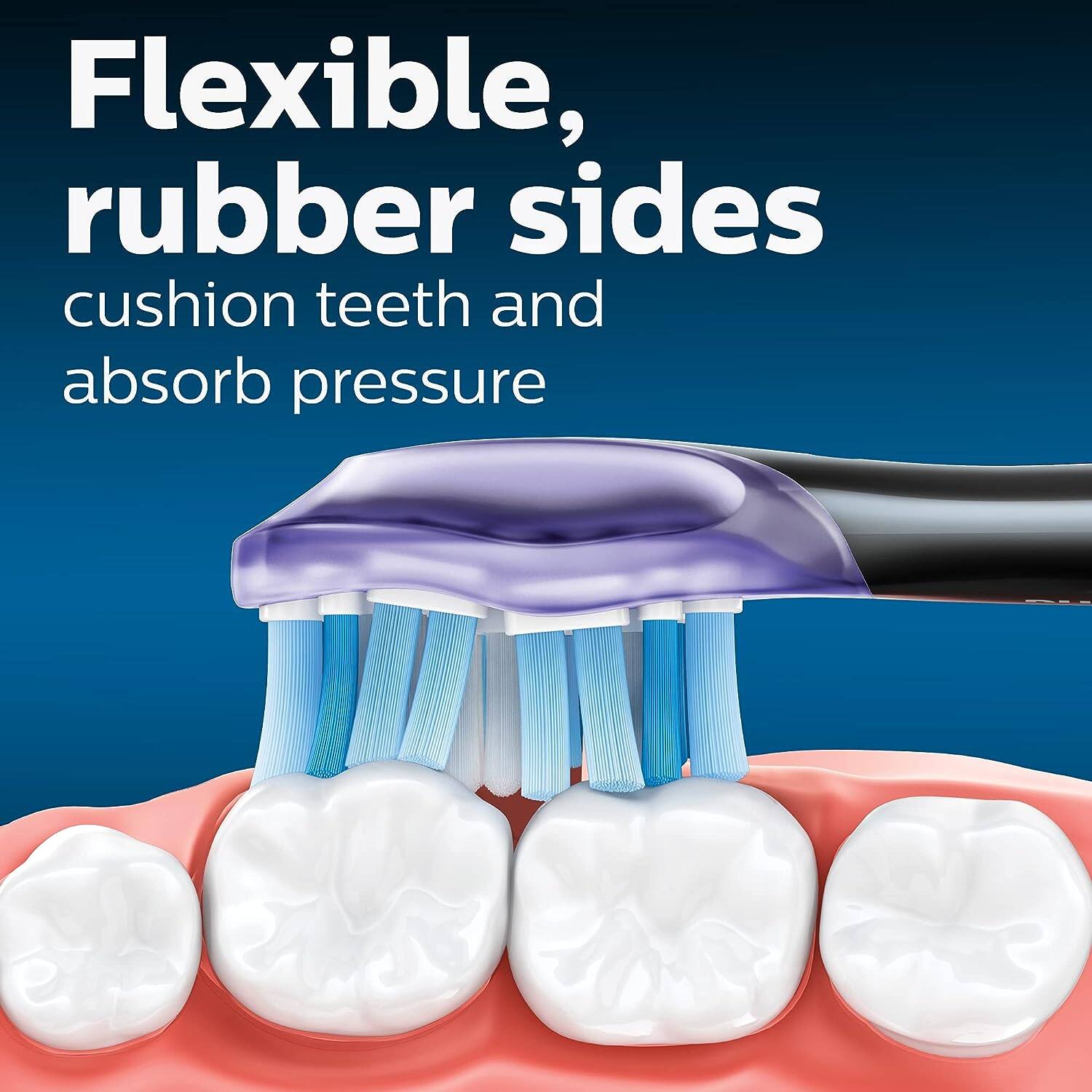 Flexible, rubber sides cushion teeth and absorb pressure