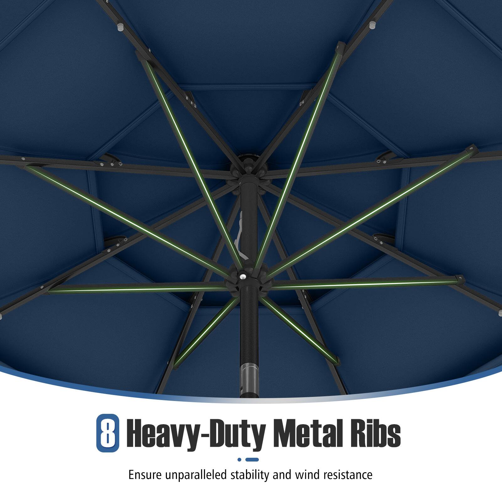 8 Heavy-Duty Metal Ribs
Ensure unparalleled stability and wind resistance