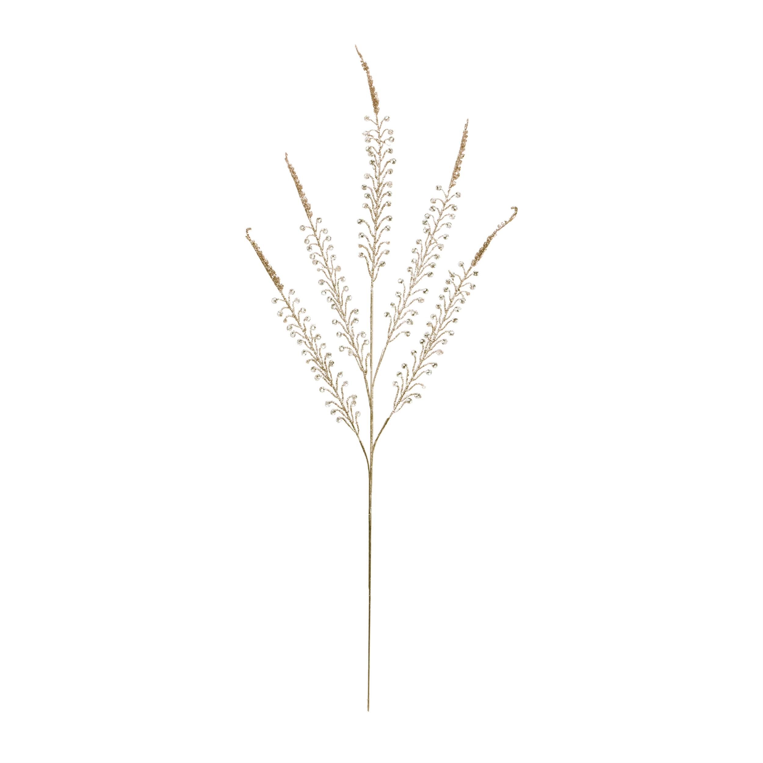 Angle. BreeBe - Beaded Fern Spray (Set of 2) - Gold.