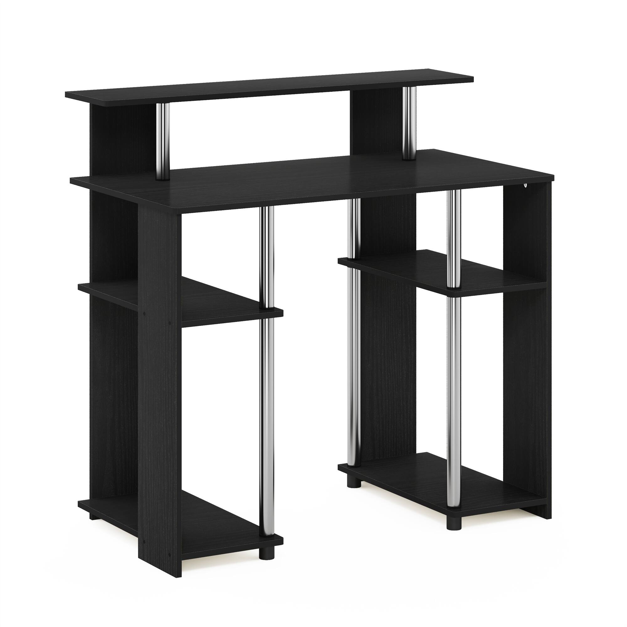 Furinno - JAYA Simple Design Computer Writing Desk, Stainless Steel Tubes - Americano/Stainless Steel