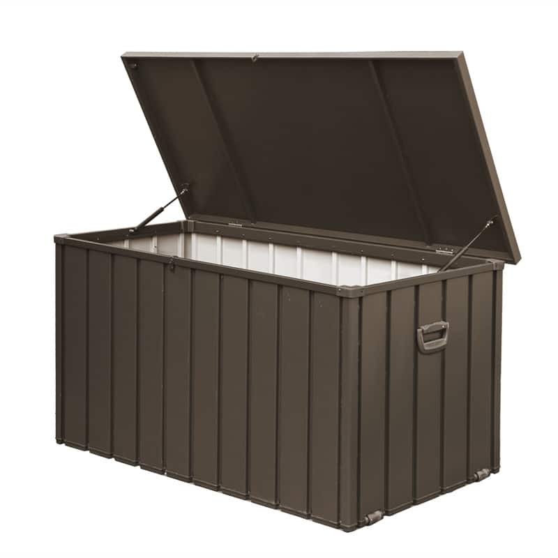 HTUTWOO - 200 Gallon Outdoor Storage Deck Box - Waterproof Large Patio Storage Bin for Cushions Throw Pillows Tools, Lockable - Dark Brown