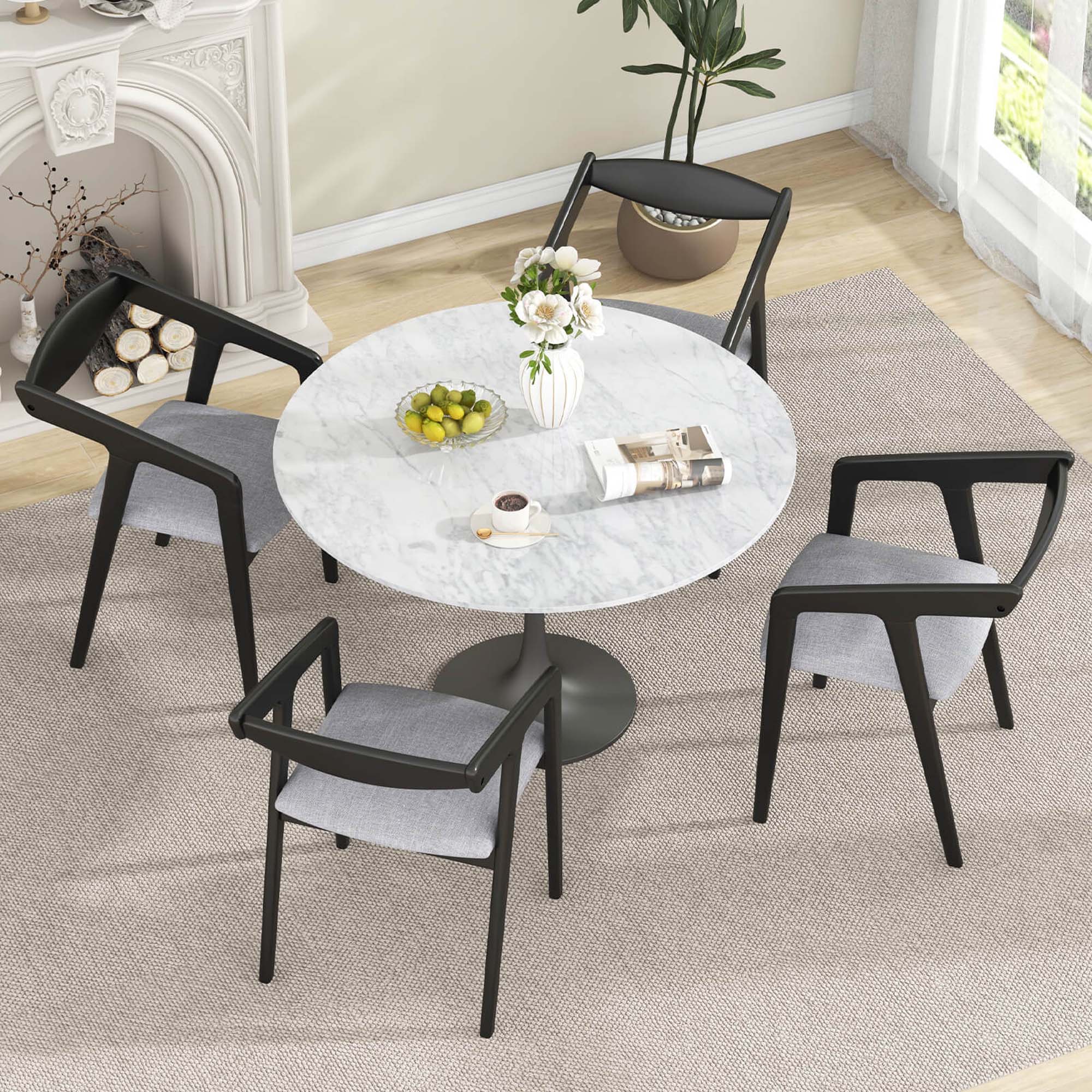 Alt View 1. Costway - Wooden Dining Chair Set of 2 with Rubber Wood Frame Armrests Padded Cushion - Black.