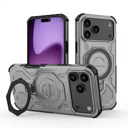 Dteck - Rugged Case for Apple iPhone 17 Pro Max, Magnetic Shockproof Cover Built-in Metal Kickstand, Wireless Charging Support - Gray