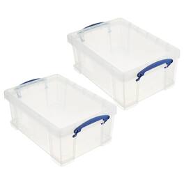 Really Useful Box - 9L Storage Container with Snap Lid & Clip Lock Handle (2 Pack) - Clear
