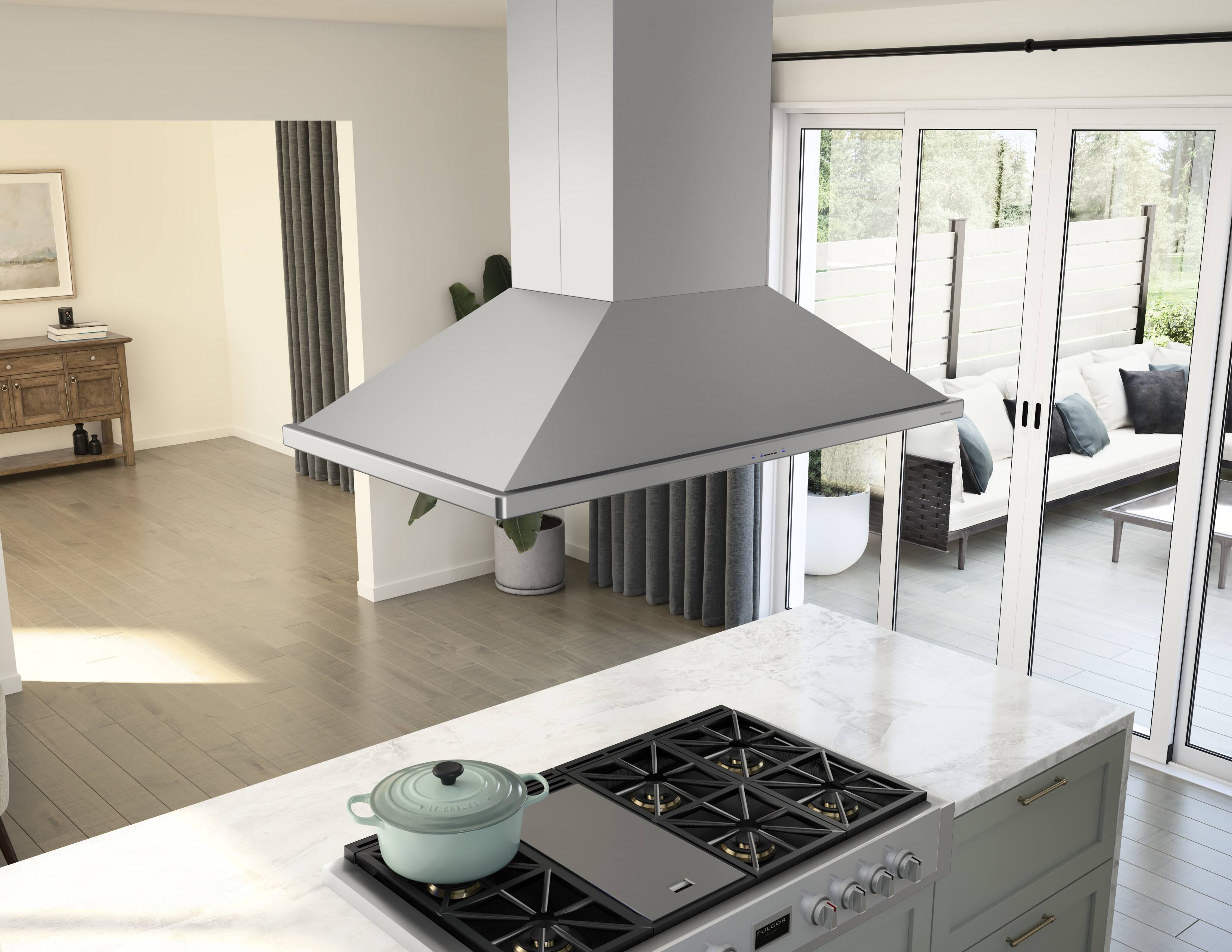 Alt View 14. Zephyr - Siena Pro 48 in. 1200 CFM Island Mount Range Hood with LED Lighting - Stainless Steel.