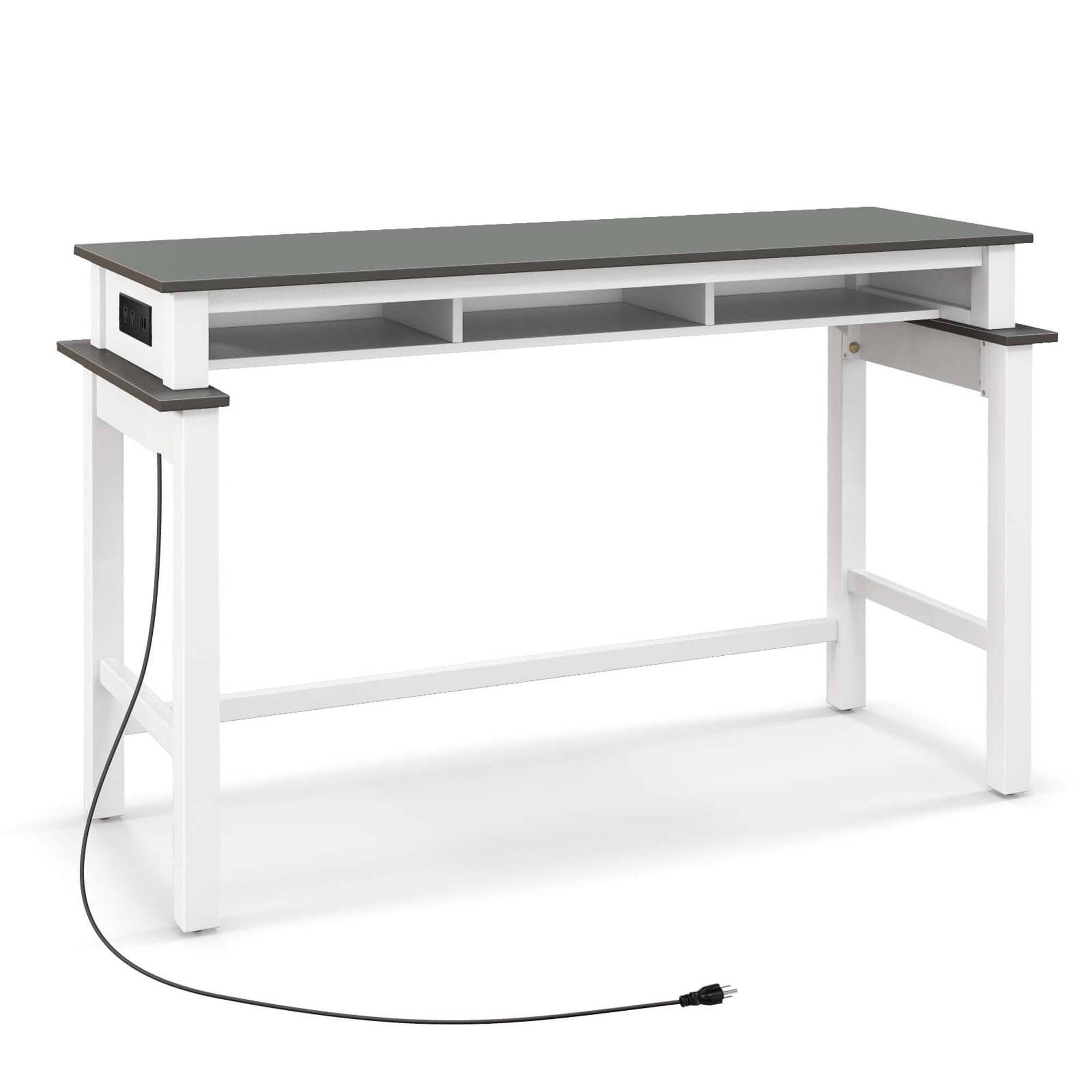 Alt View 1. Costway - Bar Table with Power Outlets Counter Height Table with Storage Compartments Wooden - Grey.