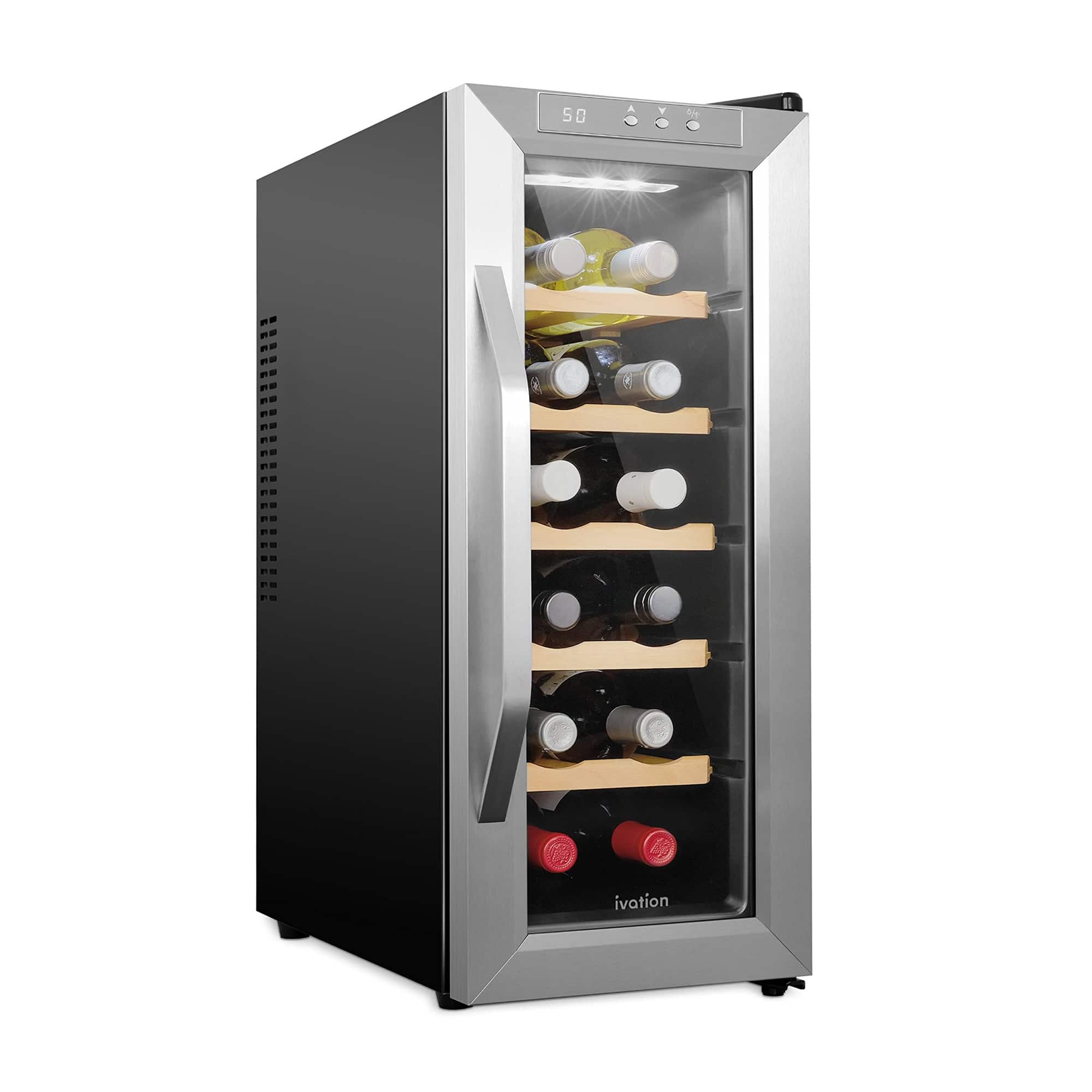 Front. Ivation - 12 Bottle Thermoelectric Wine Cooler, Quiet Freestanding Wine Fridge, Stainless Steel - Stainless Steel.