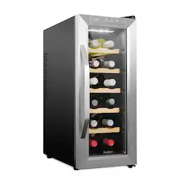 Ivation - 12 Bottle Thermoelectric Wine Cooler, Quiet Freestanding Wine Fridge - Stainless Steel