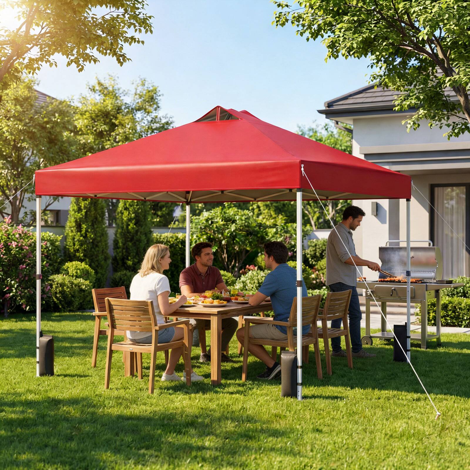 Alt View 4. Gymax - Gymax 10x10 FT Pop Up Canopy Tent 1-Person 1-Button Push Instant Setup w/ 4 Sandbags Red - Red.