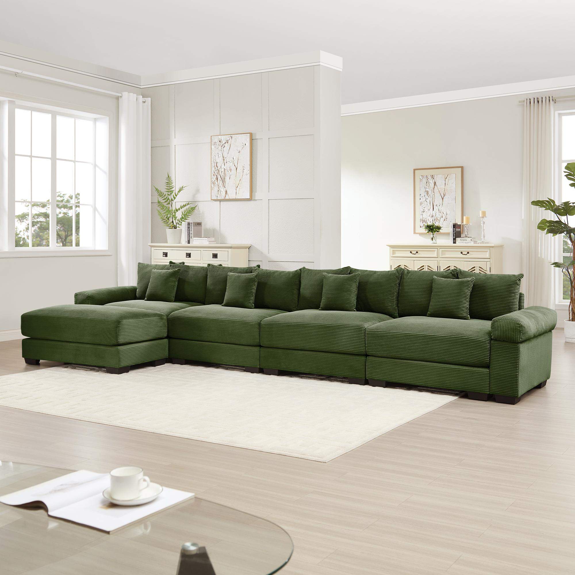 Alt View 1. Roomtec - 170 inch Oversized Cloud Modular LShape Sectional CouchSoft Corduroy Fabric With An OttomanDeep Seat Wide - Green.
