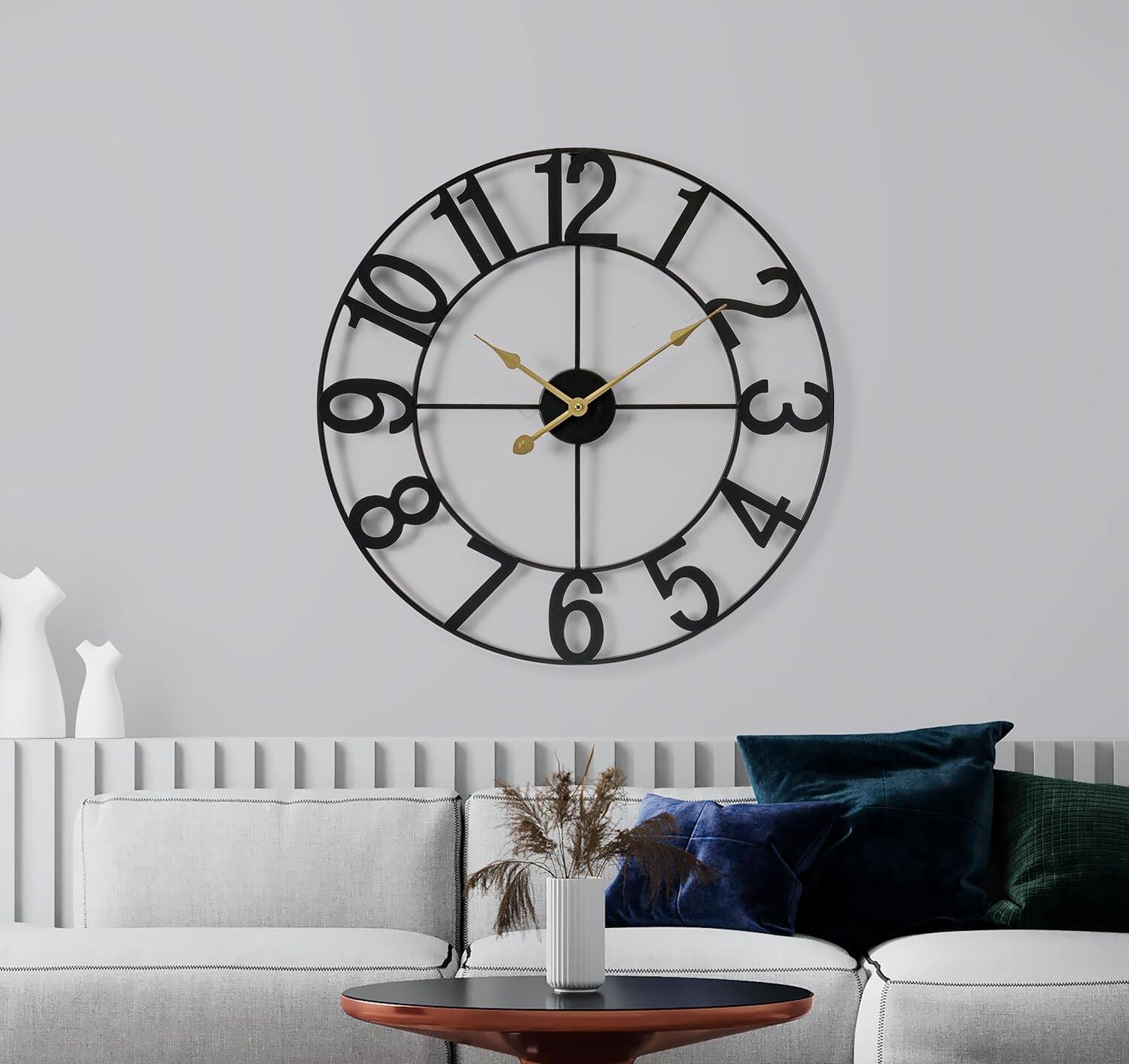 Sorbus - 24-Inch Large Wall Clock – Decorative Metal Clock with Gold Hands – Silent, Battery Operated, Wall Décor - Black