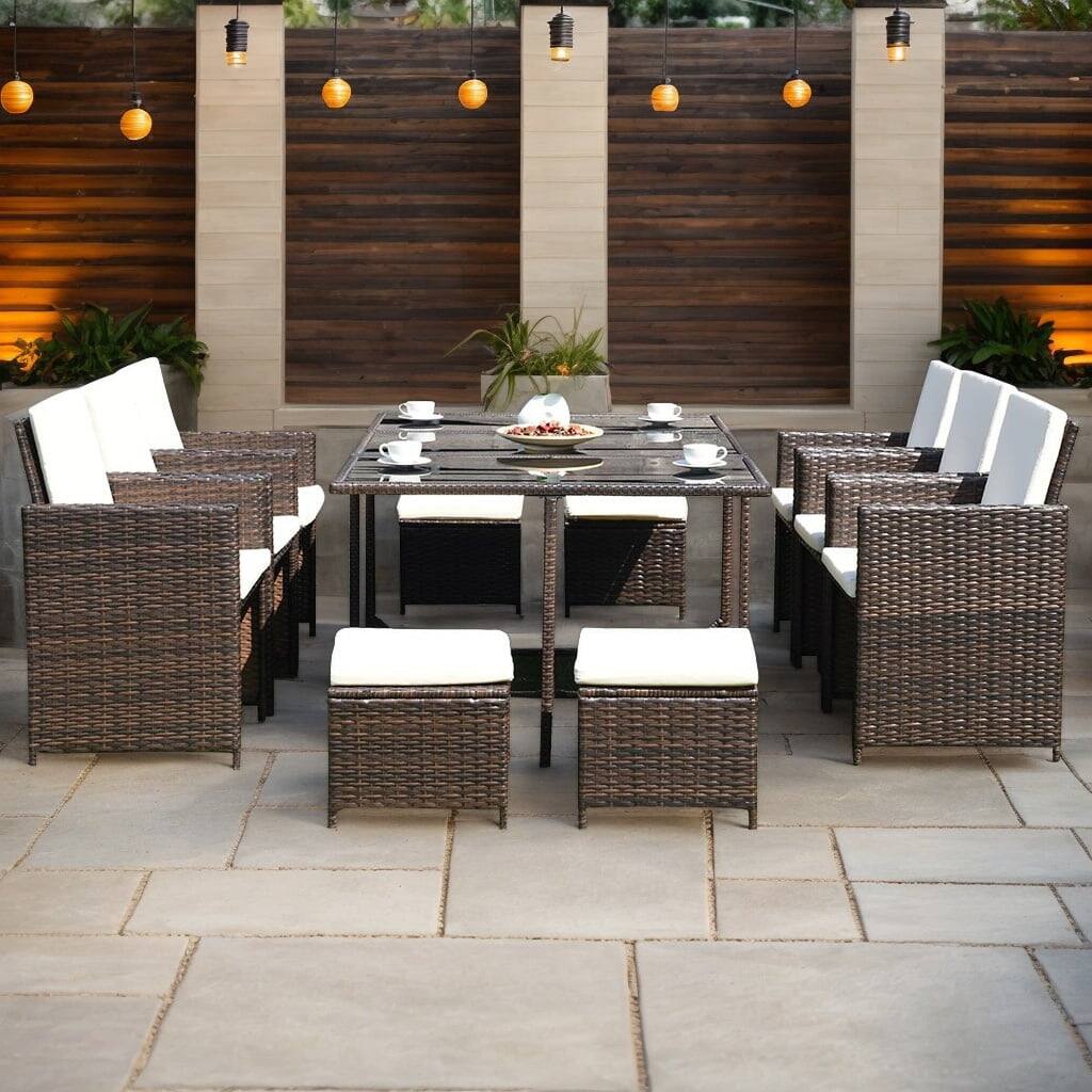 Front. Kadyn - 10 Pieces Outdoor Patio Dining Set, Patio Seating Conversation Set, Modern Patio Sofa Sectional All Weather Proof - Brown.