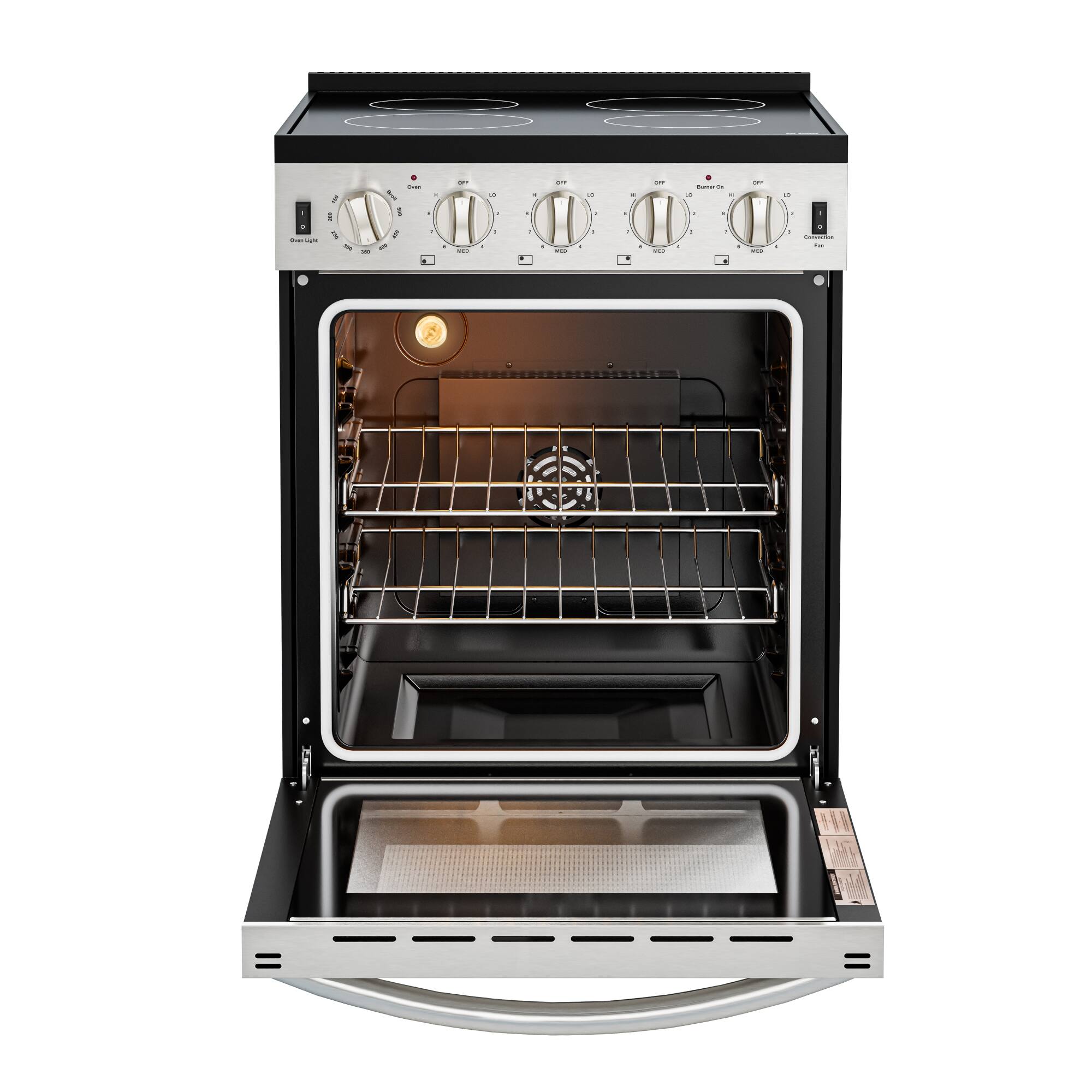 Alt View 4. Koolmore - 24 in. 4-Burner Electric Glass Top Slide-In Oven Range, 240V in Stainless Steel (KM-SER24-SS) - Stainless Steel.