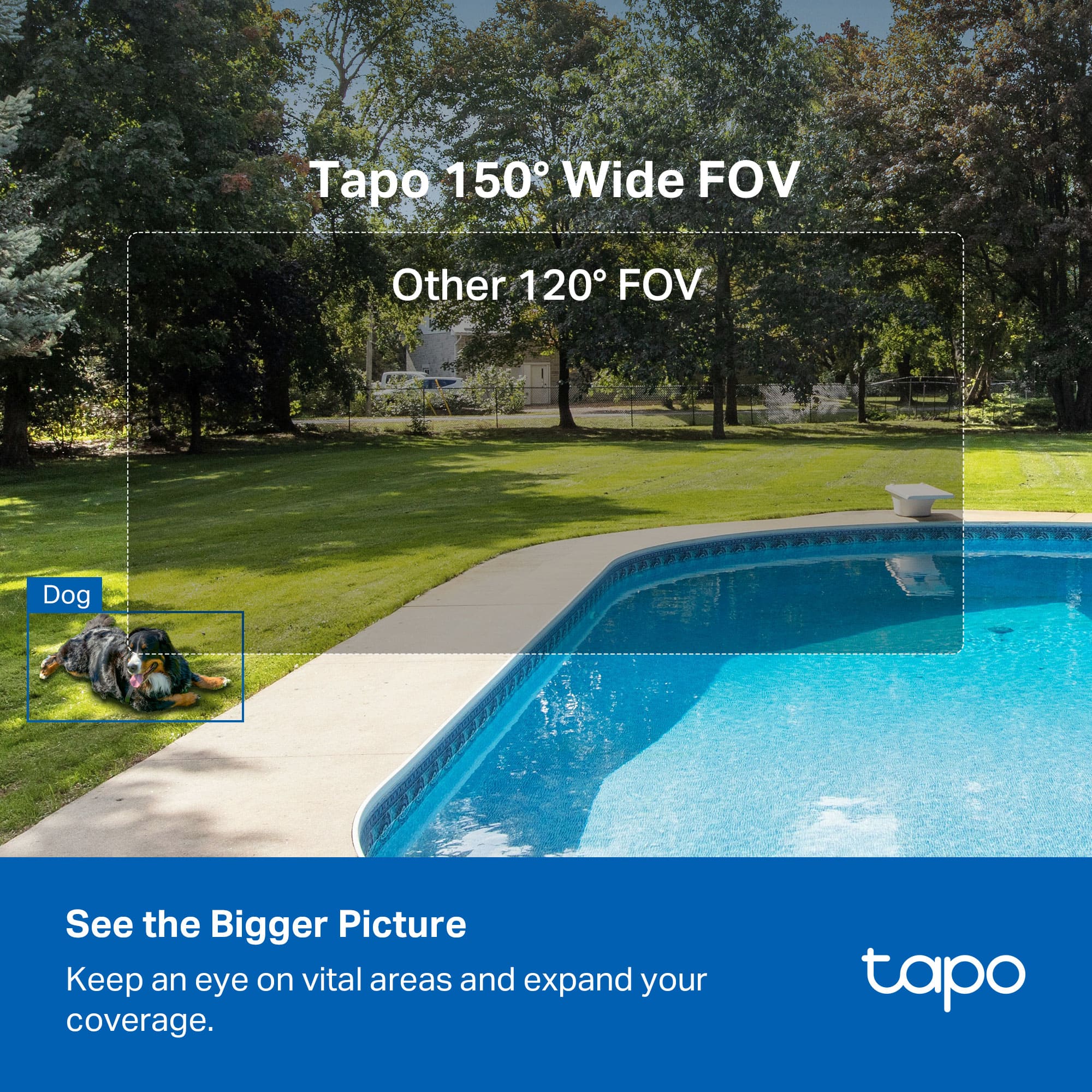 Tapo 150° Wide FOV
Other 120° FOV
Dog
See the Bigger Picture
Keep an eye on vital areas and expand your coverage.
tapo