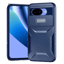 Kitcheniva - Rugged Side Grip Sliding Lens Cover Phone Case With Tempered Glass For Google Pixel 10a - Dark Blue