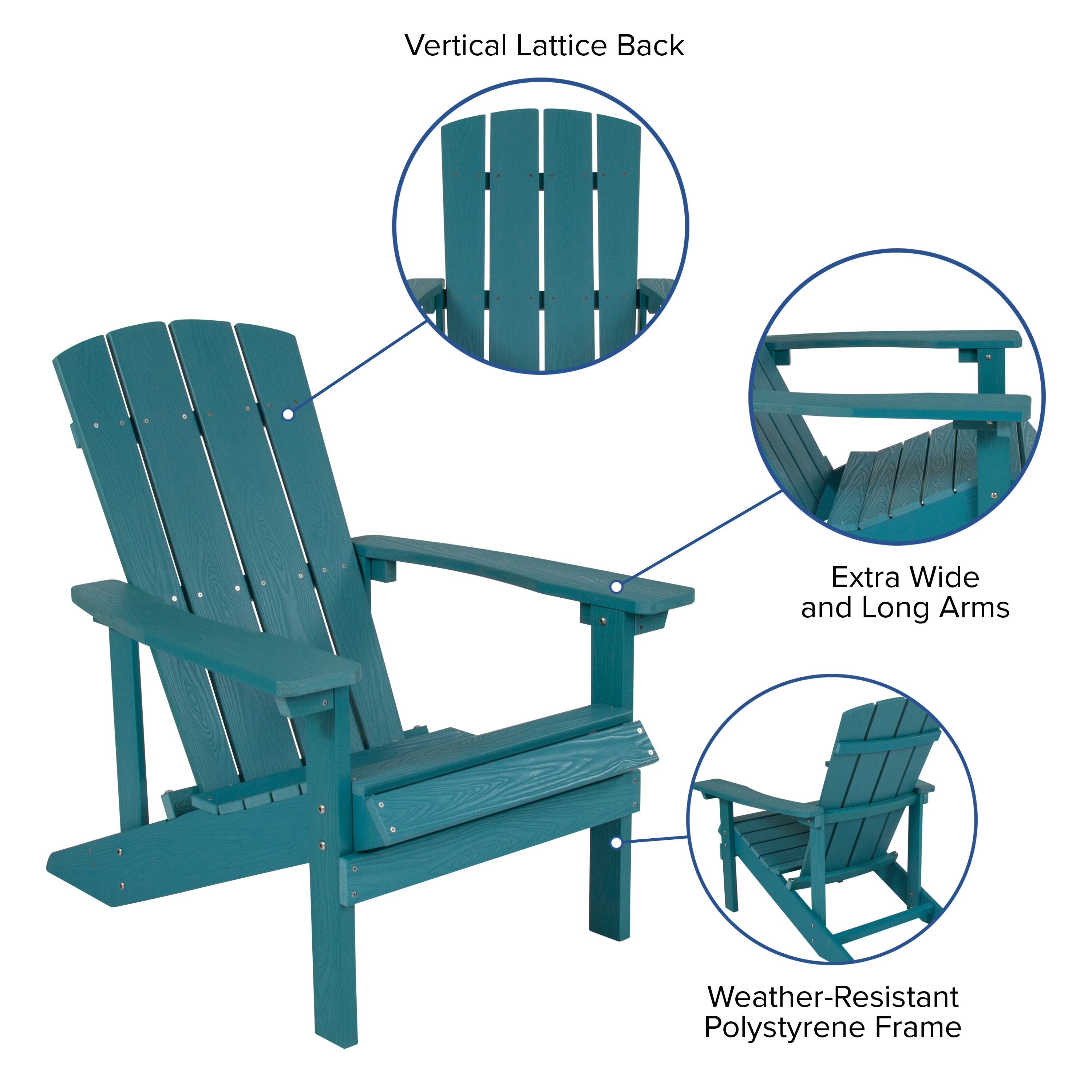 Vertical Lattice Back  
Extra Wide and Long Arms  
Weather-Resistant Polystyrene Frame