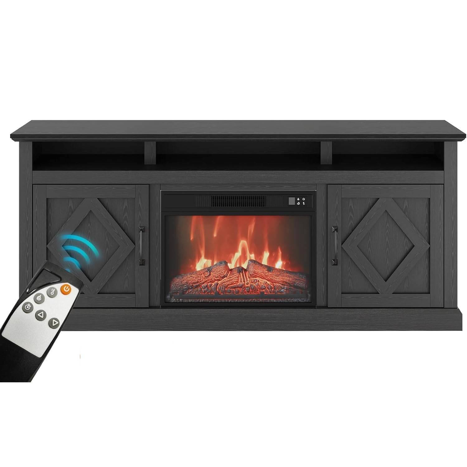 Qeetex - 67 Inch Fireplace TV Stand Entertainment Center with 23" Electric Fireplace Heater