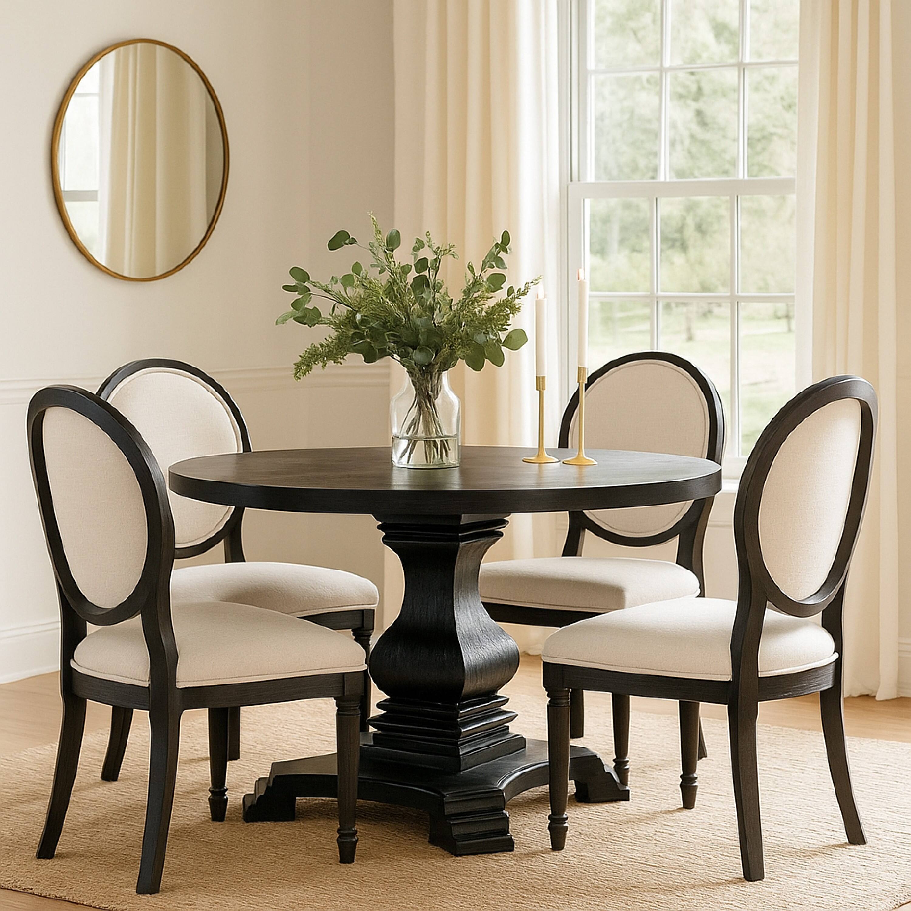 Alt View 5. Manhattan Lane - Traditional Style Wooden Round Top Dining Table with Pedestal Base - Antique Black.