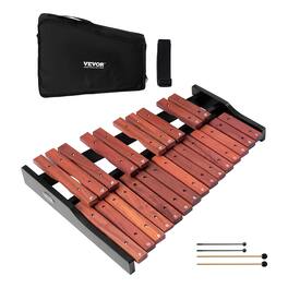 VEVOR - Glockenspiel Xylophone, 25 Notes, Wooden Professional Xylophone Percussion Instrument, with 4 Mallets, Carrying Bag - Brown