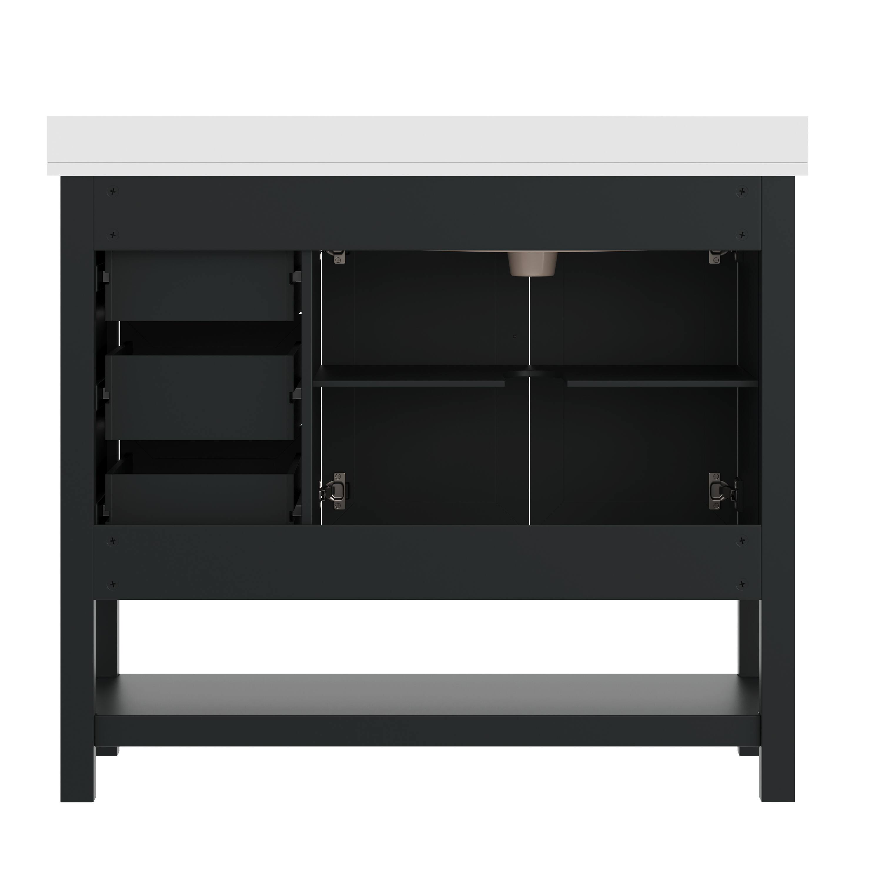Back. Flash Furniture - Vega 42" Bathroom Vanity with Sink, Cabinet with Gold Hardware, Soft Close Doors, Open Shelf & 3 Drawers, Carrara Marble - Black.