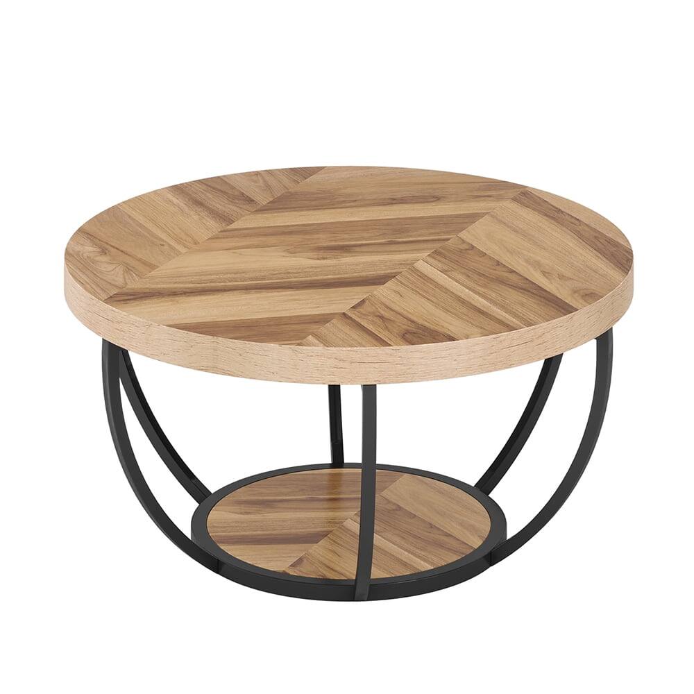 Front. Kadyn - Kadyn Wooden Coffee Table, 2-Tier Round Central Cocktail Table with Shelves,Natural - Brown.