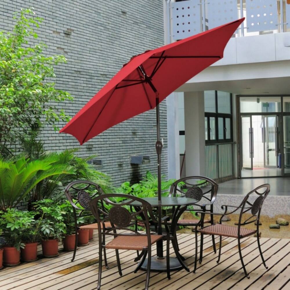 Left. Mondawe - 9 FT Outdoor Patio Market Umbrella Push Button Tilt Crank Lift - Burgundy.