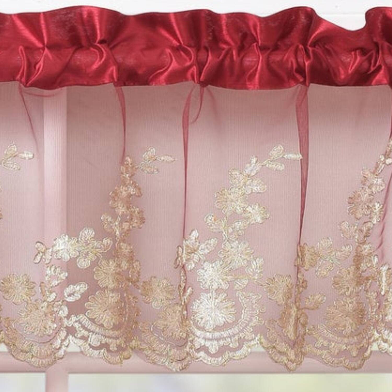 Back. RT Designers Collection - RT Designers Collection Polyester Bethany Embroidered 3 PC Kitchen Curtains Tier & Swag Set 60" x 36" Red - Red.