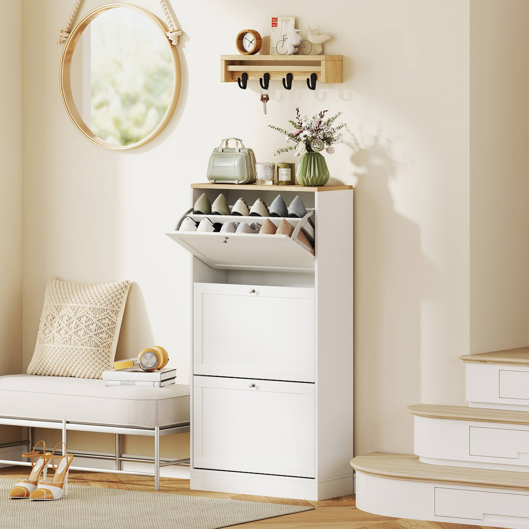 Alt View 1. Homcom - Shoe Storage Cabinet with 3 Flip Drawers and Adjustable Shelves for 12-18 Pairs of Shoes - White.