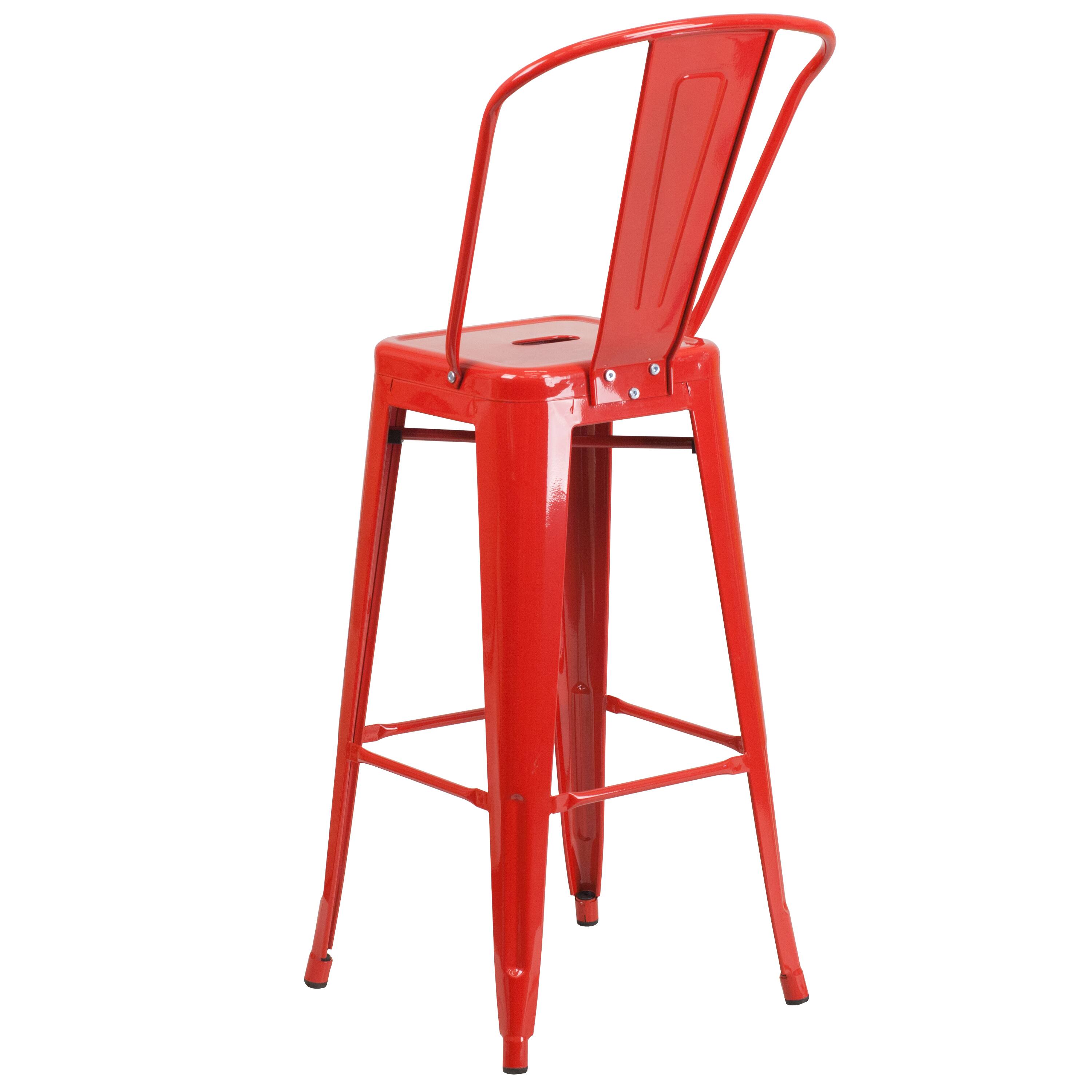 Alt View 6. Emma + Oliver - Commercial Grade 4 Pack 30" High Metal Indoor-Outdoor Barstool with Back - Red.