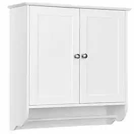 Costway - Wall Mounted Bathroom Medicine Cabinet Storage Cupboard w/ Towel Bar - White