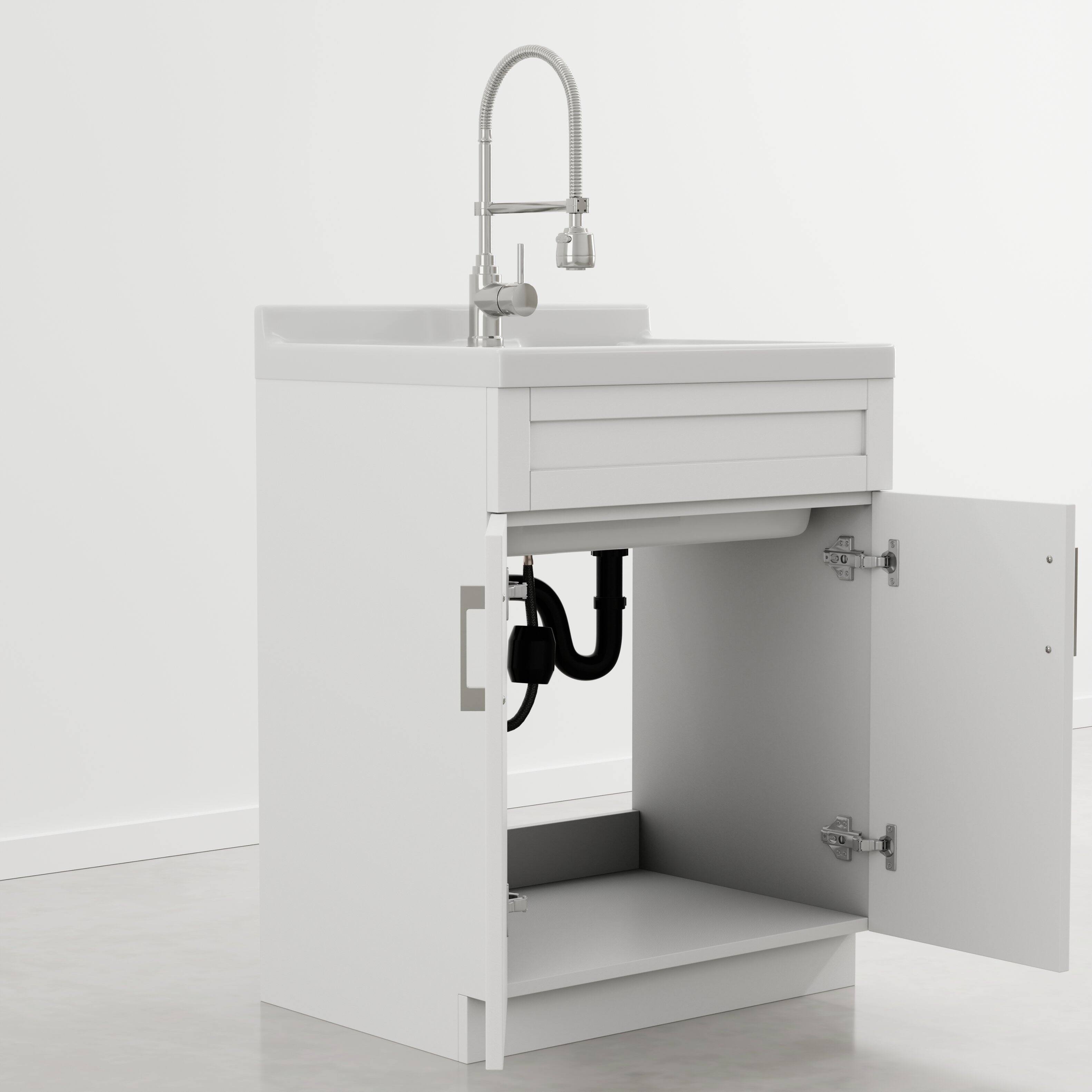 Back. Simpli Home - Hennessy 28 inch Wide Utility Sink and Laundry Cabinet, Glacier White - Glacier White.