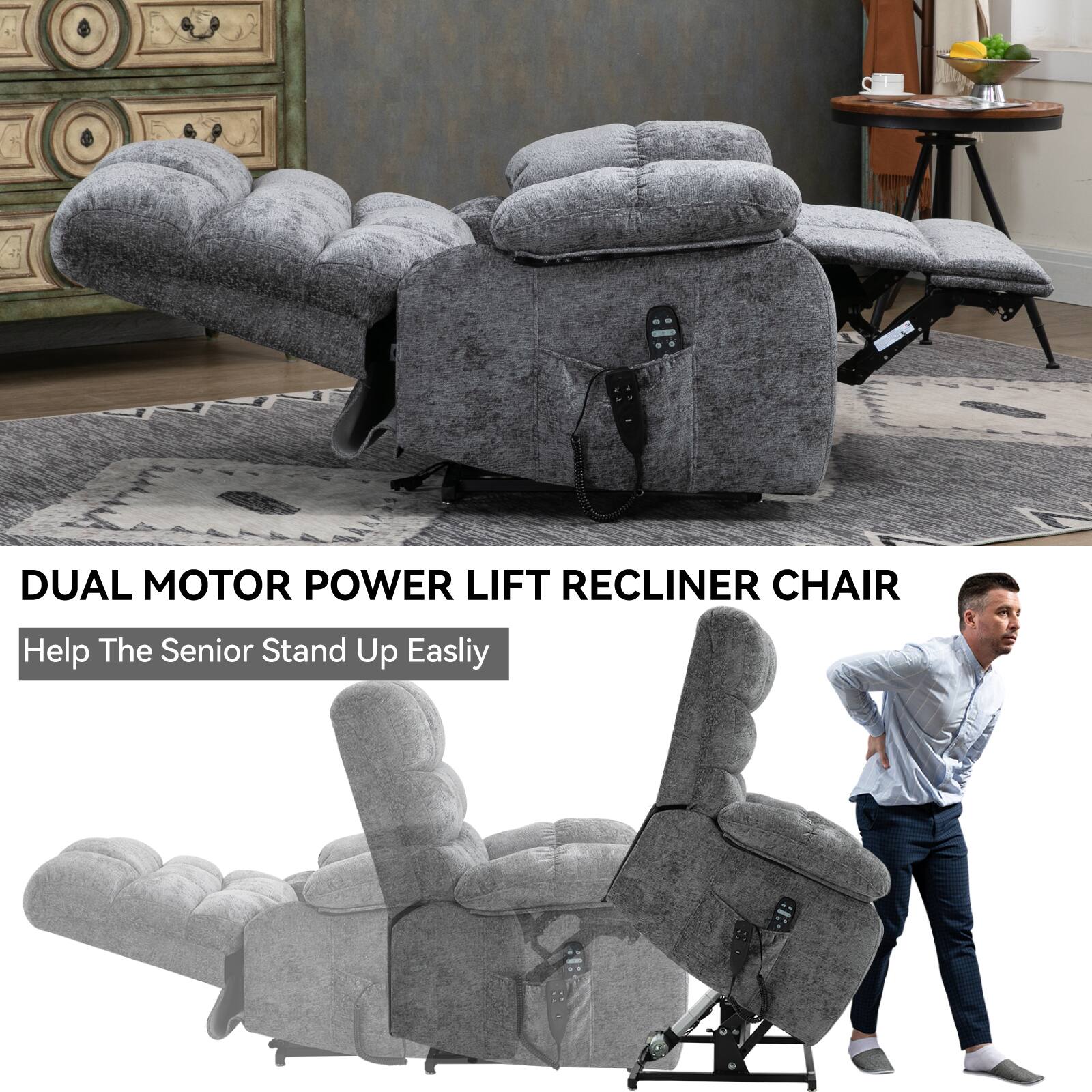 DUAL MOTOR POWER LIFT RECLINER CHAIR  
Help The Senior Stand Up Easily