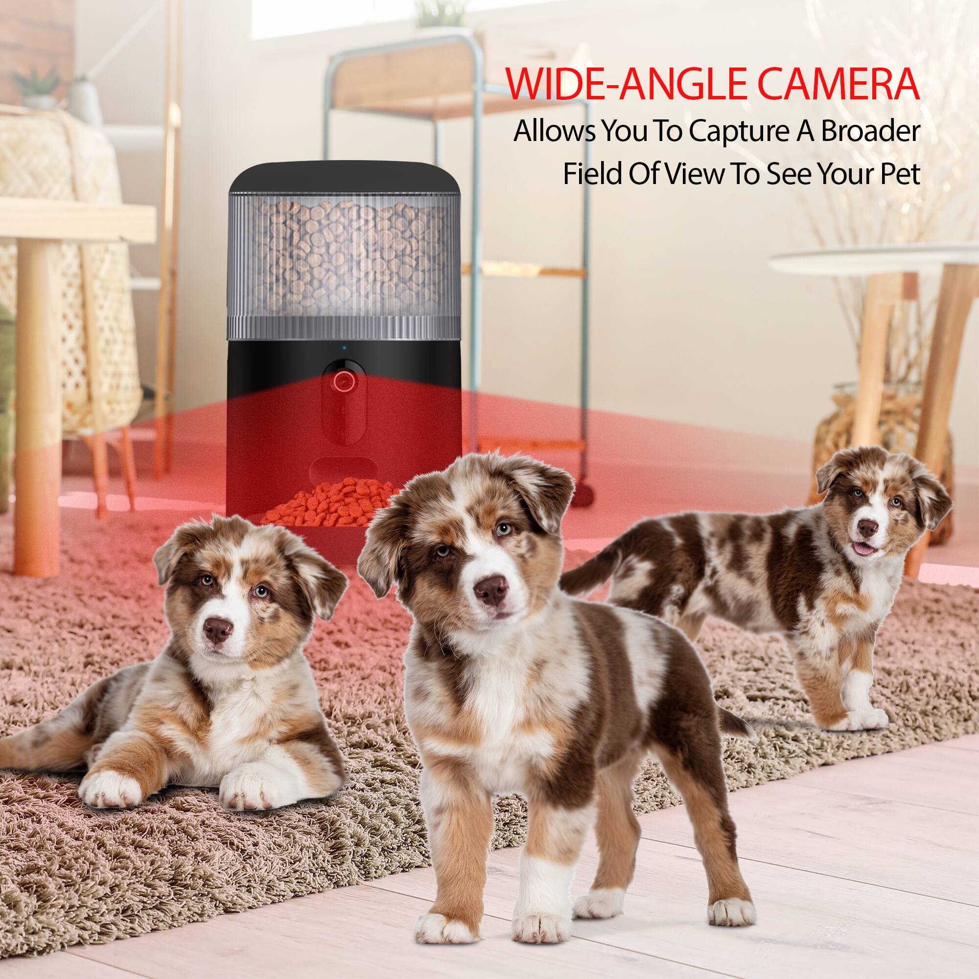 WIDE-ANGLE CAMERA  
Allows You To Capture A Broader Field Of View To See Your Pet