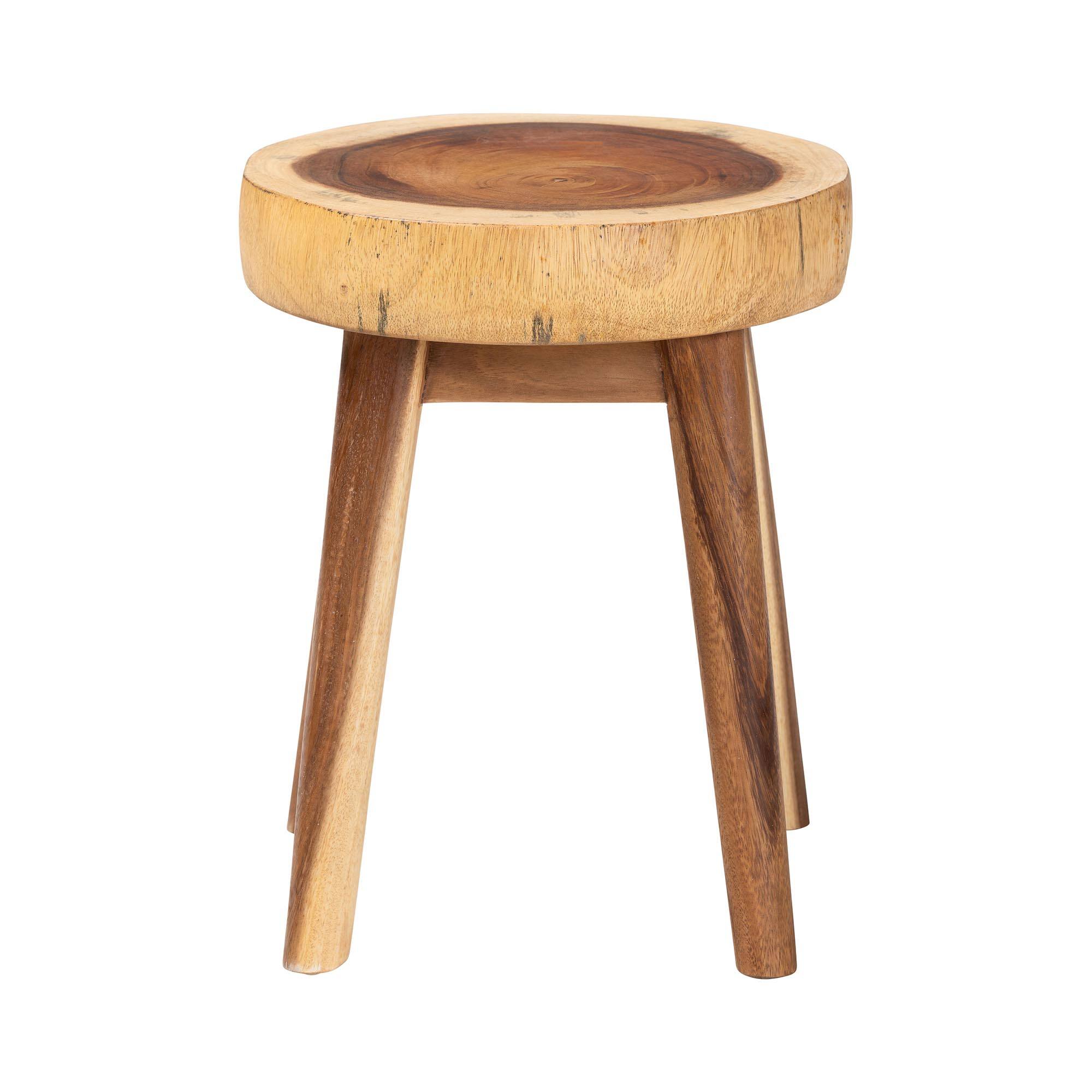 Angle. bali & pari - Jia Suar Wood End Table - Handcrafted Side Table with Live Edge Round Top and Tapered Legs, Accent Furniture - Natural Brown.