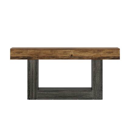 Front. Resenkos - Kadyn Brown Wooden Console Table, Stylish Entryway Display, Sofa Side Table, Living Room Home Decor, Brown & Black - Brown.