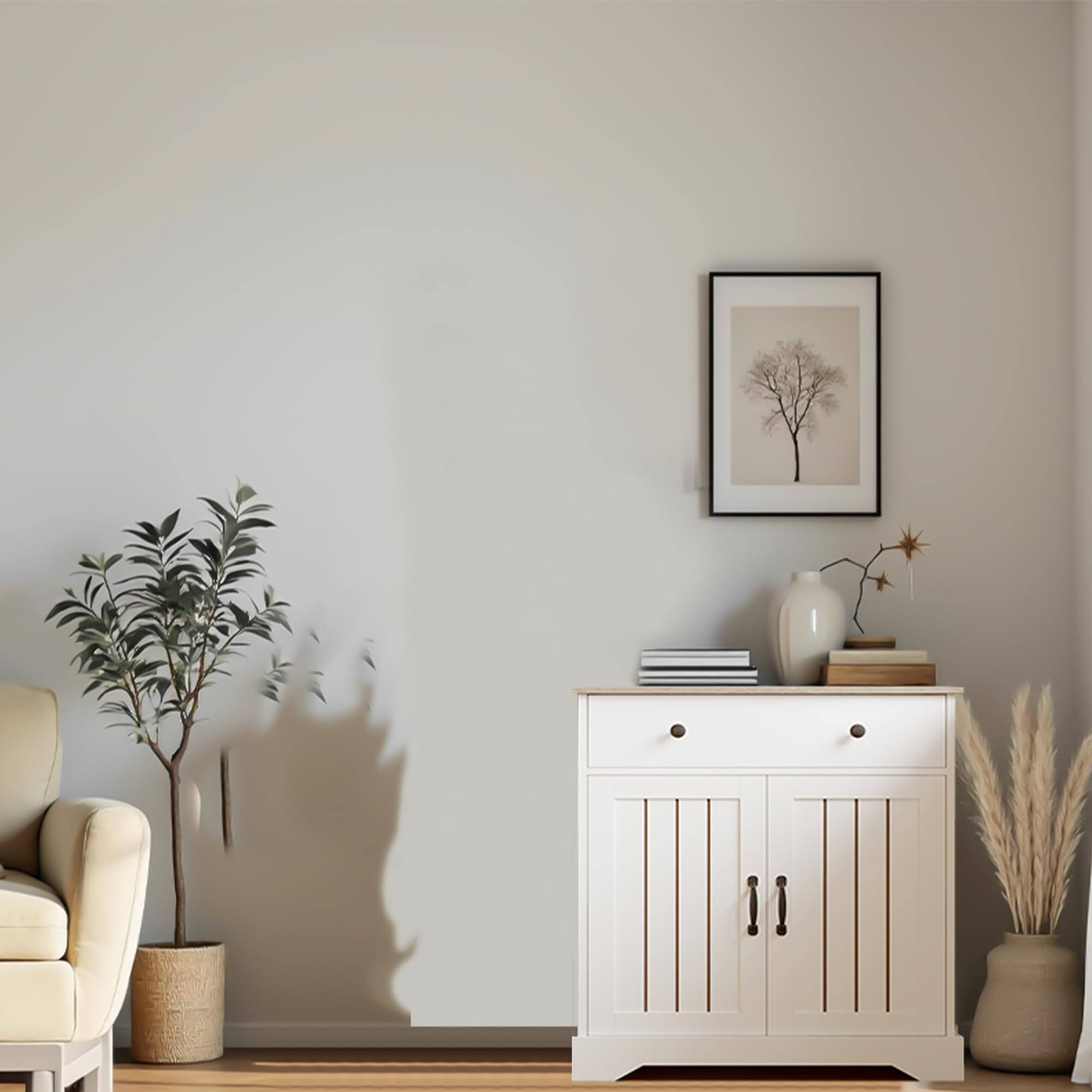 Angle. Acekool - 29.5'' Buffet Cabinet with Storage, Wood Coffee Bar Cabinet with Doors, Stylish Storage Cabinets with Adjustable Shelves - White.