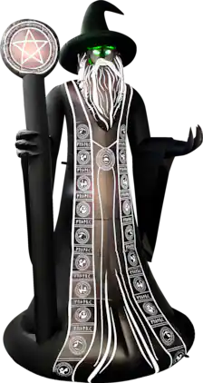 GOOSH Inflatables - GOOSH 8.5FT Inflatable Wizard with Staff – Light-Up Halloween Yard Decoration - Black