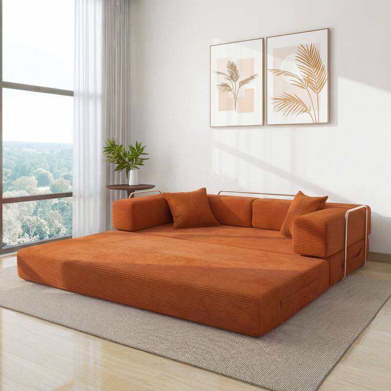 Alt View 2. Dyonery - Dyonery 78" Foldable Floor Sofa Bed, 4-in-1 Futon Compressed Convertable Sleeper Sofa,Pillow Back Support Armrest - Orange.