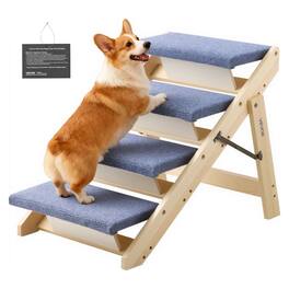 VEVOR - Wood Pet Stairs, 4-Step Dog Stairs for Beds, Sofa & Cars, 150 lbss Load Capacity, Floded Flat Design - Wood color