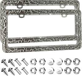 Valor - Metal Car License Plate Frames, Universal 2 Holes Automotive Replacement Parts Plate Holder(2 Pack) - Silver