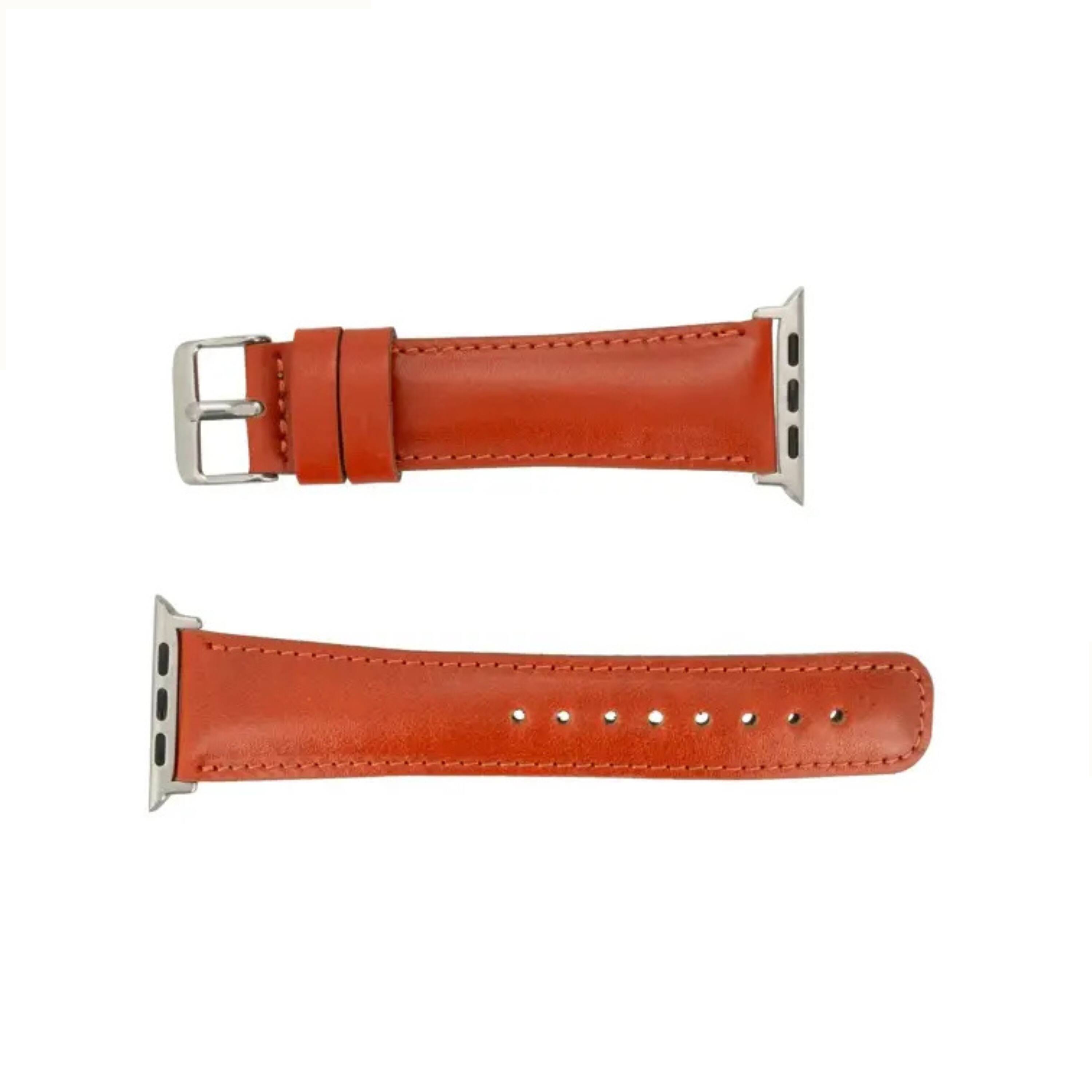 Left. Kitcheniva - Leather Watch Band Compatible With Apple Watch Ultra Series 8 7 And SE 38mm to 41mm Orange - Orange.