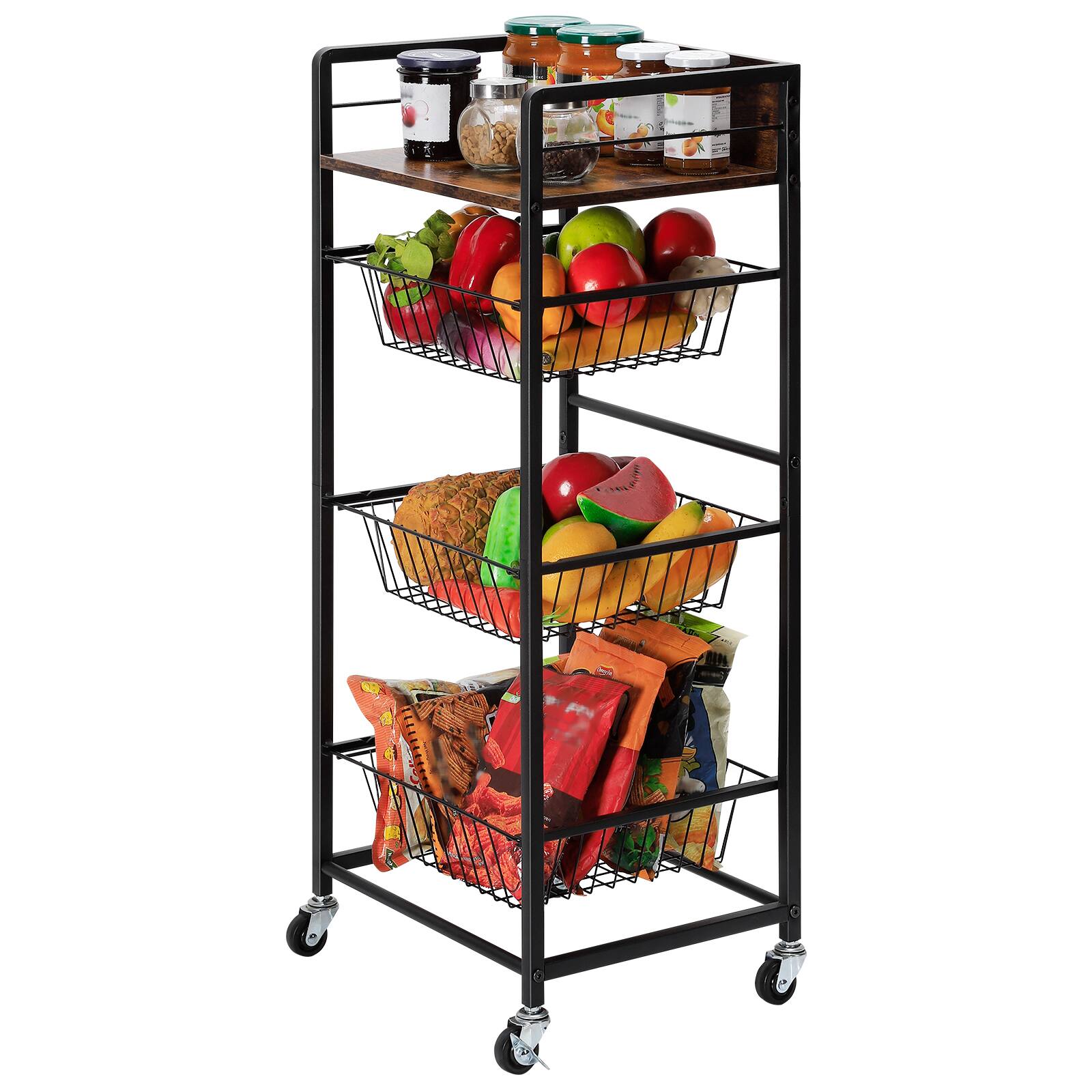 Alt View 1. Oumilen - Rolling Storage Cart with 3 Pull-Out Baskets, Black - Brown.