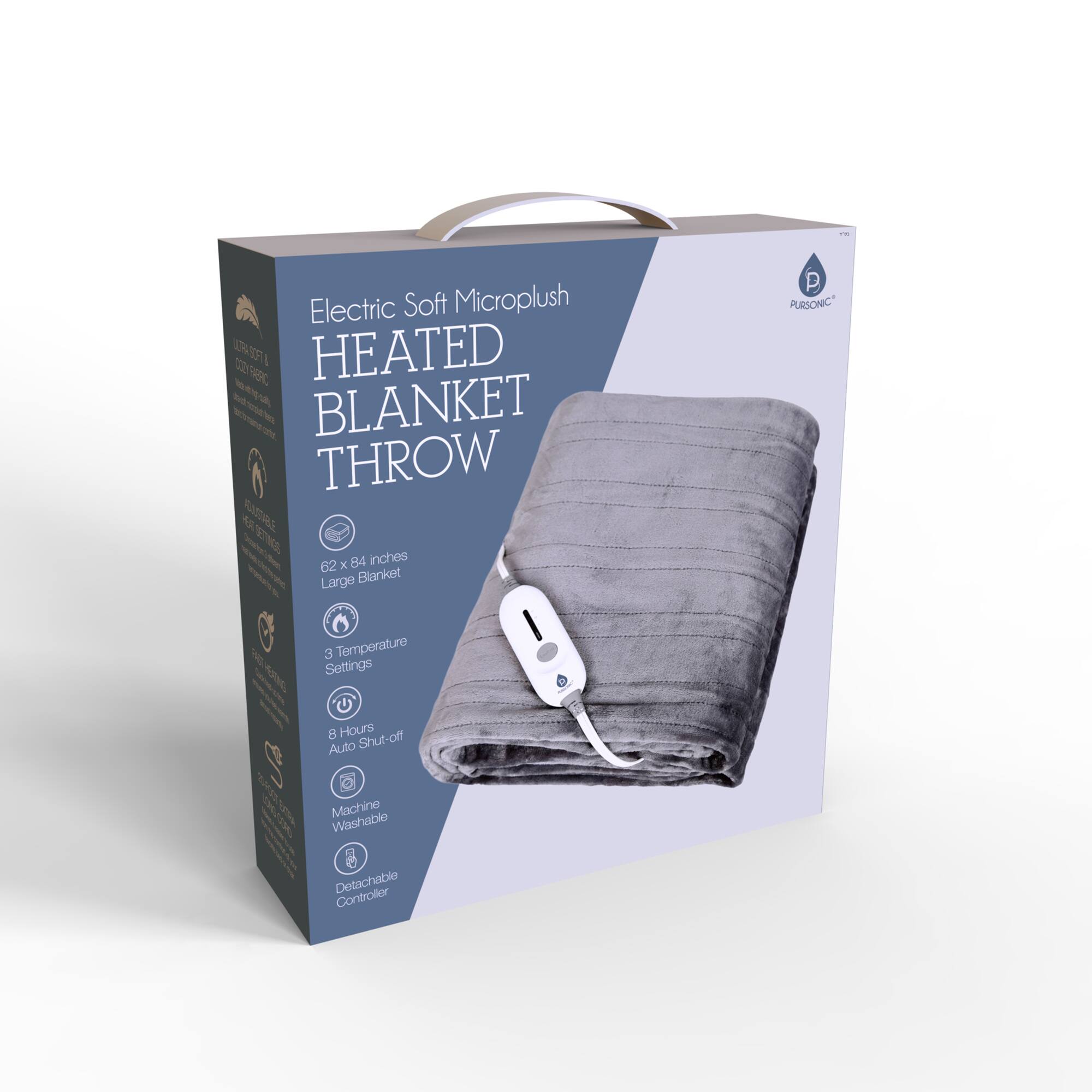 Electric Soft Microplush HEATED BLANKET THROW 62 x 84 inches Large Blanket 3 Temperature Settings 8 Hours Auto Shut-off Machine Washable Detachable Controller